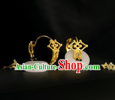 Chinese Ancient Empress Ear Jewelry Traditional Ming Dynasty Noble Woman Jade Earrings Accessories Chinese Ancient Empress Ear Jewelry Traditional Ming Dynasty Noble Woman Jade Earrings Accessories