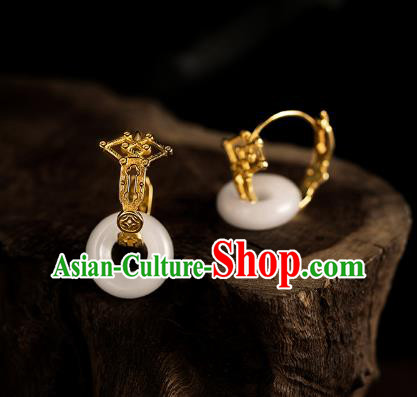 Chinese Ancient Empress Ear Jewelry Traditional Ming Dynasty Noble Woman Jade Earrings Accessories Chinese Ancient Empress Ear Jewelry Traditional Ming Dynasty Noble Woman Jade Earrings Accessories