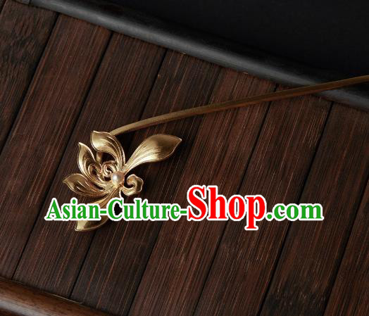 Chinese Ancient Princess Golden Mangnolia Hairpin Handmade Traditional Ming Dynasty Hair Accessories Chinese Ancient Princess Golden Mangnolia Hairpin Handmade Traditional Ming Dynasty Hair Accessories