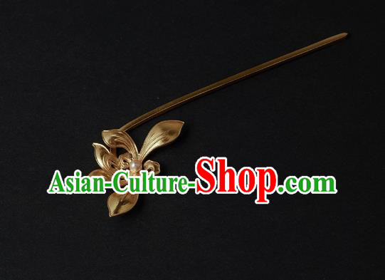 Chinese Ancient Princess Golden Mangnolia Hairpin Handmade Traditional Ming Dynasty Hair Accessories Chinese Ancient Princess Golden Mangnolia Hairpin Handmade Traditional Ming Dynasty Hair Accessories