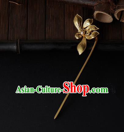 Chinese Ancient Princess Golden Mangnolia Hairpin Handmade Traditional Ming Dynasty Hair Accessories Chinese Ancient Princess Golden Mangnolia Hairpin Handmade Traditional Ming Dynasty Hair Accessories