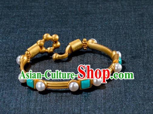 China Ancient Tang Dynasty Princess Bracelet Jewelry Traditional Handmade Hanfu Accessories Golden Bangle China Ancient Tang Dynasty Princess Bracelet Jewelry Traditional Handmade Hanfu Accessories Golden Bangle