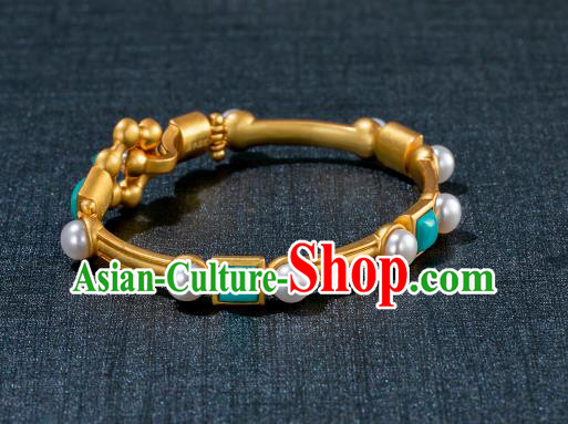 China Ancient Tang Dynasty Princess Bracelet Jewelry Traditional Handmade Hanfu Accessories Golden Bangle China Ancient Tang Dynasty Princess Bracelet Jewelry Traditional Handmade Hanfu Accessories Golden Bangle