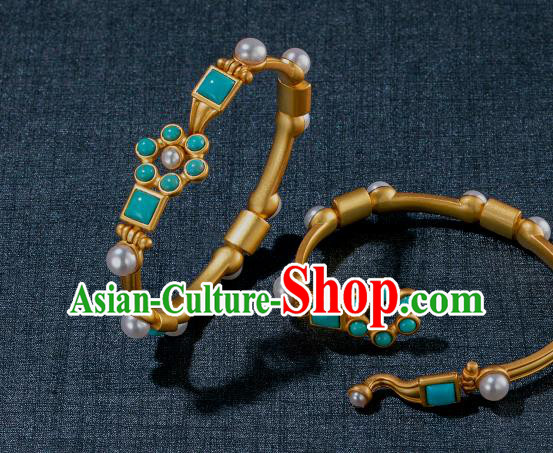 China Ancient Tang Dynasty Princess Bracelet Jewelry Traditional Handmade Hanfu Accessories Golden Bangle China Ancient Tang Dynasty Princess Bracelet Jewelry Traditional Handmade Hanfu Accessories Golden Bangle