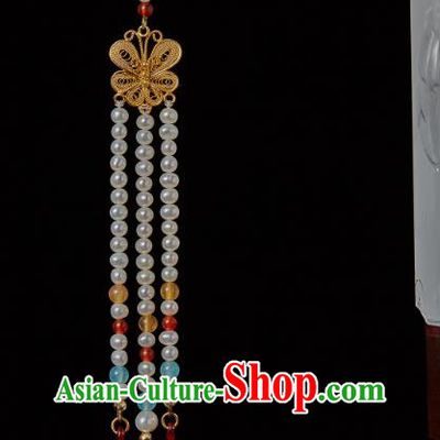 Chinese Ancient Empress Tassel Hairpin Traditional Ming Dynasty Golden Phoenix Hair Stick