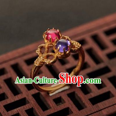 China Ancient Qing Dynasty Imperial Consort Ring Jewelry Traditional Handmade Gems Circlet Accessories