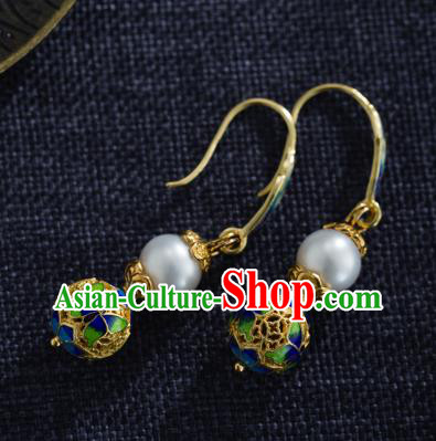Chinese National Cheongsam Ear Jewelry Traditional Ming Dynasty Court Pearl Earrings Cloisonne Accessories Chinese National Cheongsam Ear Jewelry Traditional Ming Dynasty Court Pearl Earrings Cloisonne Accessories