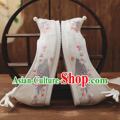 China National White Cloth Shoes Traditional Shoes Embroidered Shoes Handmade Hanfu Bow Shoes