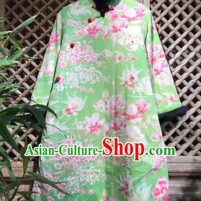 China Traditional Printing Mangnolia Jacket Upper Outer Garment National Costume