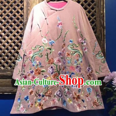 China Embroidered Flowers Cotton Padded Jacket Traditional National Tang Suit Upper Outer Garment