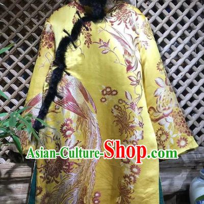 China Traditional Yellow Silk Cotton Wadded Jacket National Tang Suit Outer Garment Classical Chrysanthemum Pattern Coat