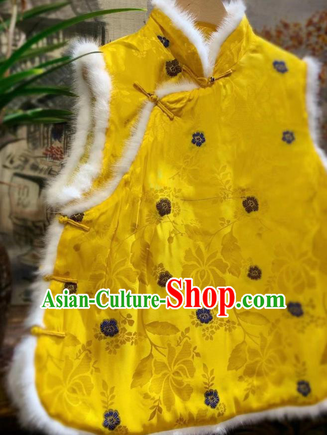 China Tang Suit Yellow Silk Waistcoat Winter Vest Women Clothing China Tang Suit Yellow Silk Waistcoat Winter Vest Women Clothing