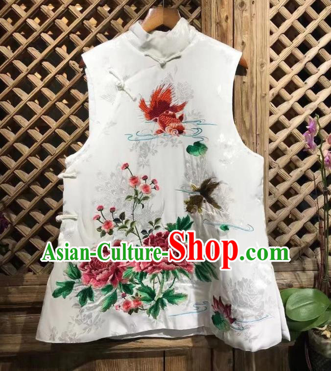 Republic of China Tang Suit White Silk Waistcoat Embroidered Peony Vest Clothing Republic of China Tang Suit White Silk Waistcoat Embroidered Peony Vest Clothing