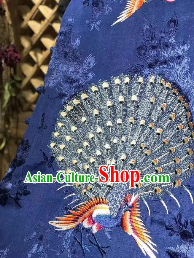 Chinese National Royalblue Silk Qipao Dress Traditional Embroidered Peacock Cheongsam Clothing Chinese National Royalblue Silk Qipao Dress Traditional Embroidered Peacock Cheongsam Clothing