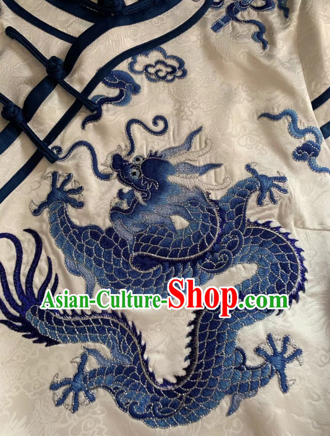 Republic of China Tang Suit White Silk Waistcoat Embroidered Dragon Vest Clothing Republic of China Tang Suit White Silk Waistcoat Embroidered Dragon Vest Clothing