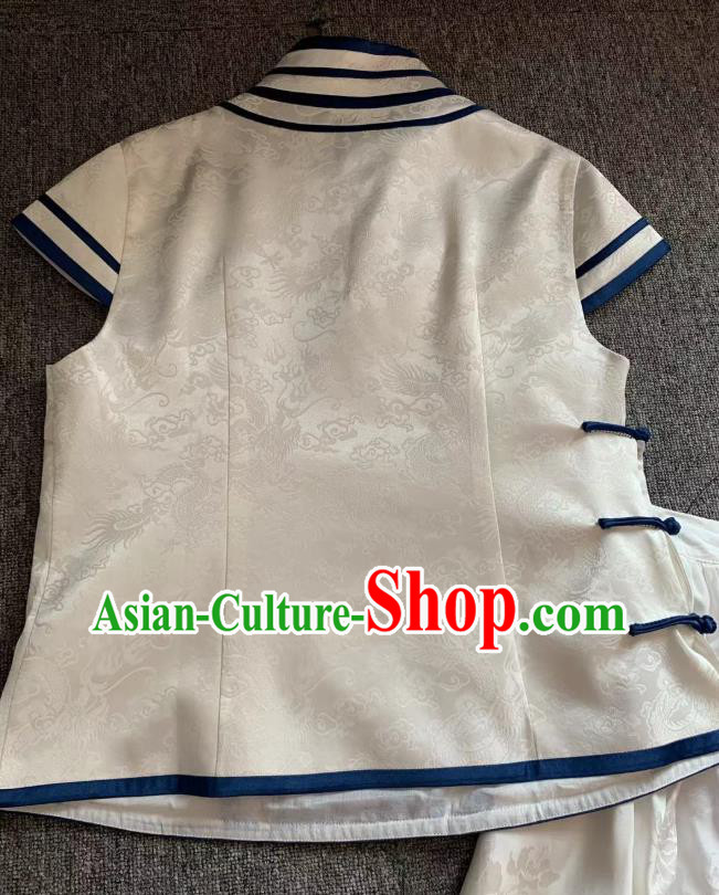 Republic of China Tang Suit White Silk Waistcoat Embroidered Dragon Vest Clothing Republic of China Tang Suit White Silk Waistcoat Embroidered Dragon Vest Clothing