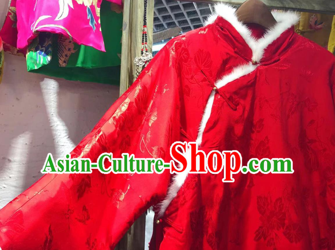 China Traditional Silk Jacket National Outer Garment Tang Suit Red Cotton Padded Coat China Traditional Silk Jacket National Outer Garment Tang Suit Red Cotton Padded Coat