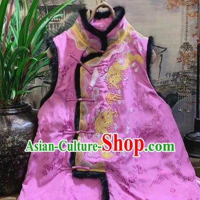 China Tang Suit Pink Silk Waistcoat National Upper Outer Garment Clothing Embroidered Dragon Vest