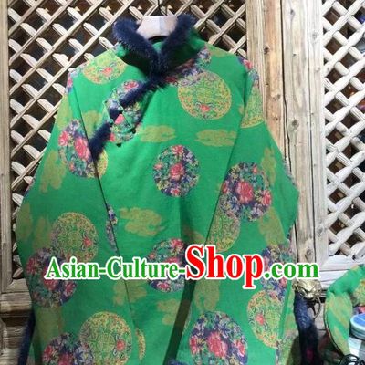 China Traditional Pattern Green Jacket Tang Suit Cotton Padded Coat National New Year Outer Garment