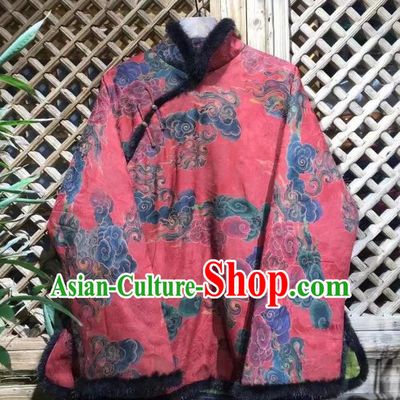 China Traditional Clouds Pattern Jacket National Outer Garment New Year Tang Suit Red Cotton Padded Coat