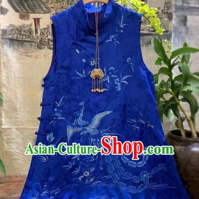 China Tang Suit Royalblue Silk Waistcoat National Clothing Embroidered Phoenix Vest