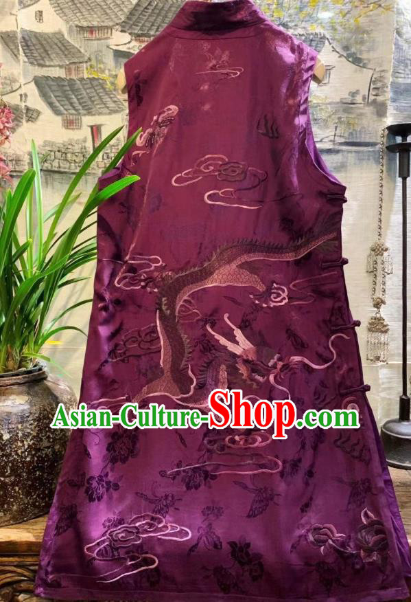 China National Clothing Embroidered Goldfish Vest Tang Suit Purple Silk Waistcoat China National Clothing Embroidered Goldfish Vest Tang Suit Purple Silk Waistcoat