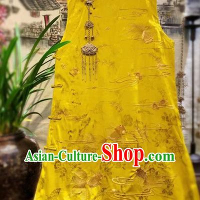 China National Female Clothing Embroidered Goldfish Long Vest Tang Suit Yellow Silk Waistcoat