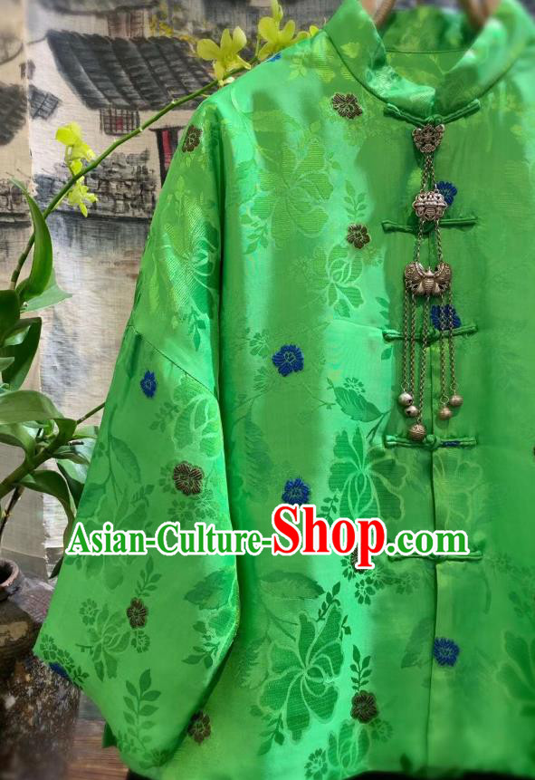 China Tang Suit Outwear Clothing Traditional Green Silk Jacket China Tang Suit Outwear Clothing Traditional Green Silk Jacket