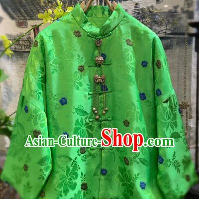 China Tang Suit Outwear Clothing Traditional Green Silk Jacket