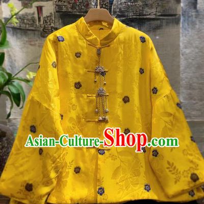 China Traditional Yellow Silk Jacket Tang Suit Outwear Coat Clothing