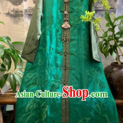 China Tang Suit Clothing National Outer Wear Traditional Green Silk Dust Coat