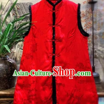 China National Butterfly Pattern Vest Women Upper Outer Garment Clothing Tang Suit Red Waistcoat