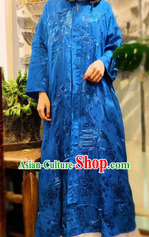 Traditional Chinese Royalblue Silk Cheongsam National Clothing Embroidered Long Qipao Dress Traditional Chinese Royalblue Silk Cheongsam National Clothing Embroidered Long Qipao Dress