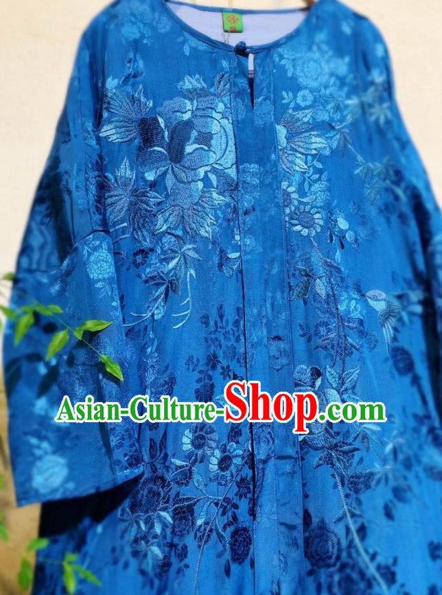 Traditional Chinese Royalblue Silk Cheongsam National Clothing Embroidered Long Qipao Dress Traditional Chinese Royalblue Silk Cheongsam National Clothing Embroidered Long Qipao Dress