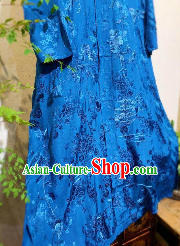 Traditional Chinese Royalblue Silk Cheongsam National Clothing Embroidered Long Qipao Dress Traditional Chinese Royalblue Silk Cheongsam National Clothing Embroidered Long Qipao Dress