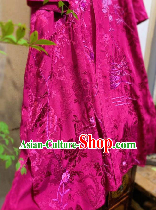 Chinese Traditional Rosy Silk Cheongsam National Clothing Embroidered Long Qipao Dress Chinese Traditional Rosy Silk Cheongsam National Clothing Embroidered Long Qipao Dress