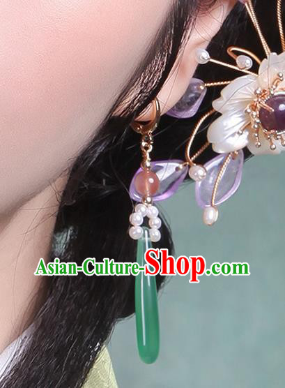China Ancient Palace Lady Pearls Ear Jewelry Traditional Qing Dynasty Princess Jade Earrings China Ancient Palace Lady Pearls Ear Jewelry Traditional Qing Dynasty Princess Jade Earrings
