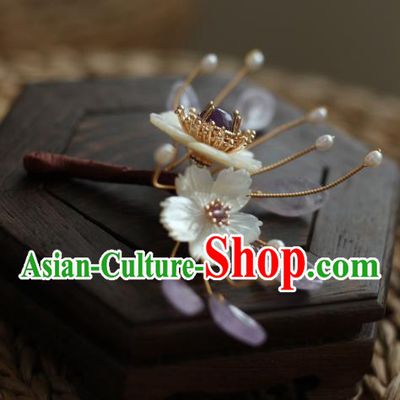 Chinese Handmade Shell Hairpin Traditional Hanfu Hair Accessories Ancient Princess Amethyst Hair Stick