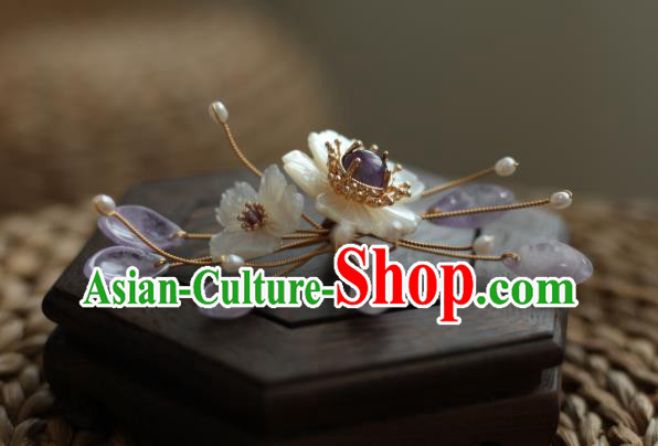 Chinese Handmade Shell Hairpin Traditional Hanfu Hair Accessories Ancient Princess Amethyst Hair Stick Chinese Handmade Shell Hairpin Traditional Hanfu Hair Accessories Ancient Princess Amethyst Hair Stick