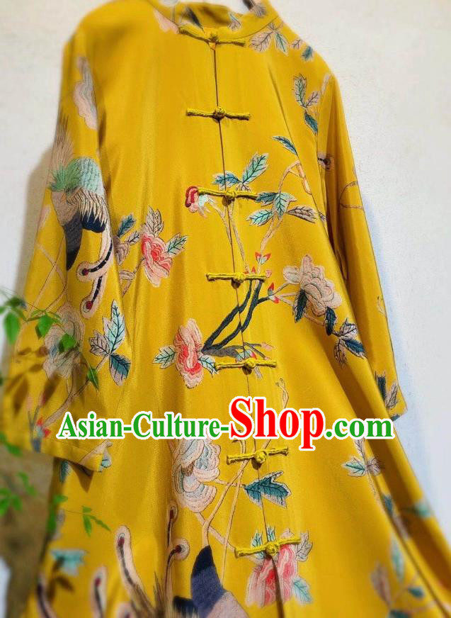 Chinese National Clothing Printing Phoenix Peony Qipao Dress Traditional Yellow Cheongsam Chinese National Clothing Printing Phoenix Peony Qipao Dress Traditional Yellow Cheongsam