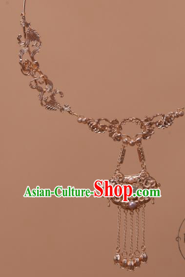 China Traditional Hanfu Golden Tassel Necklace Handmade Ancient Princess Necklet Accessories China Traditional Hanfu Golden Tassel Necklace Handmade Ancient Princess Necklet Accessories