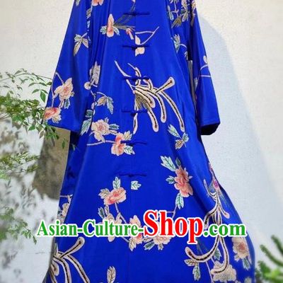 Chinese Printing Phoenix Peony Qipao Dress Traditional Royalblue Cheongsam National Clothing