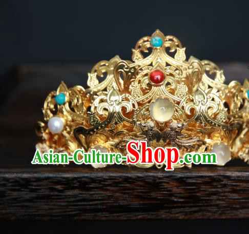 Chinese Handmade Gems Hairpin Traditional Ming Dynasty Empress Golden Hair Crown Chinese Handmade Gems Hairpin Traditional Ming Dynasty Empress Golden Hair Crown