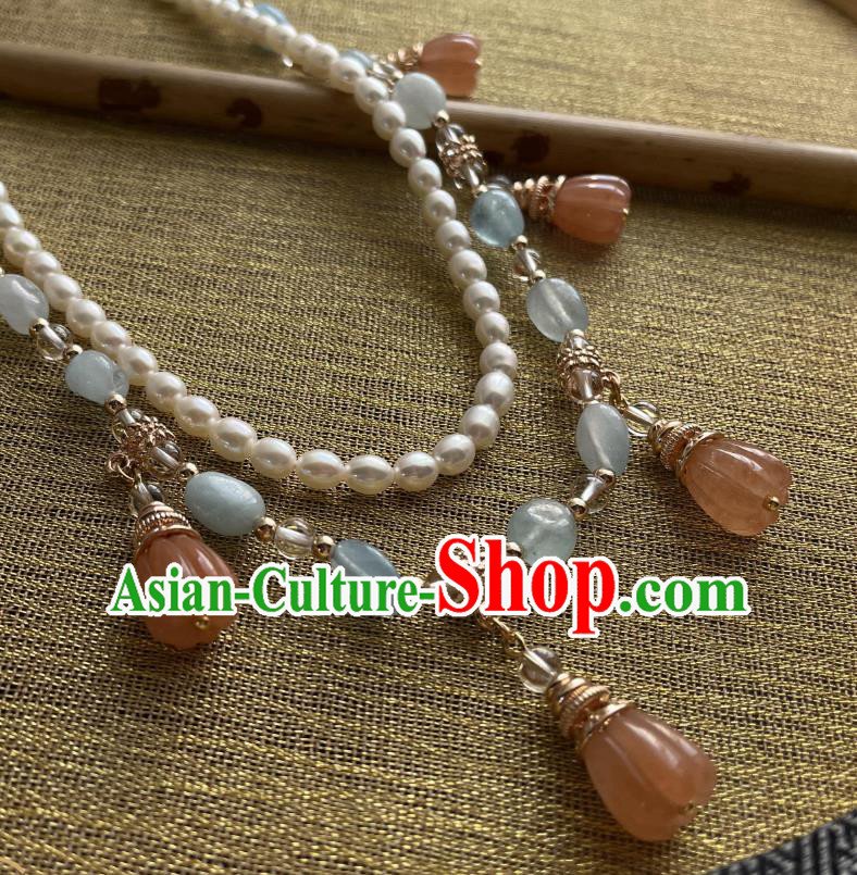 China Traditional Ming Dynasty Hanfu Necklace Handmade Ancient Princess Pearls Necklet Accessories China Traditional Ming Dynasty Hanfu Necklace Handmade Ancient Princess Pearls Necklet Accessories