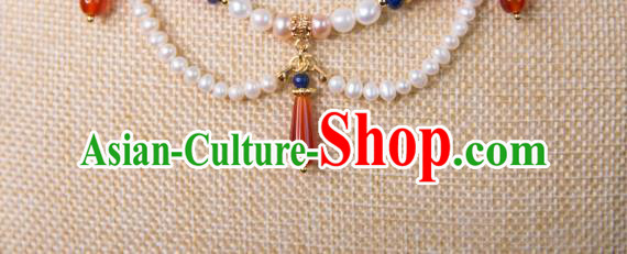 China Traditional Tang Dynasty Hanfu Necklace Accessories Handmade Ancient Princess Pearls Necklet China Traditional Tang Dynasty Hanfu Necklace Accessories Handmade Ancient Princess Pearls Necklet