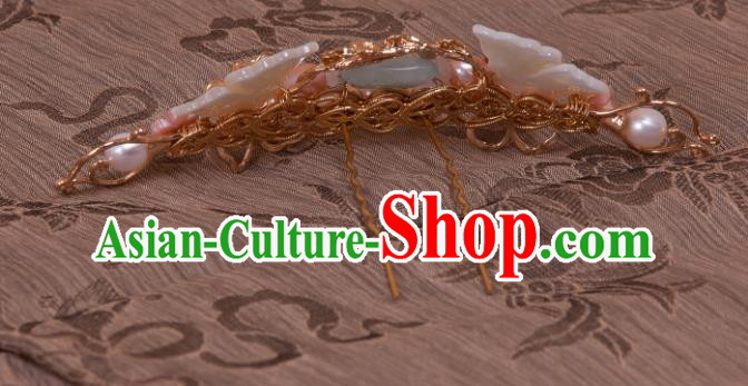 Chinese Handmade Pearls Hairpin Traditional Ming Dynasty Princess Shell Butterfly Hair Crown Chinese Handmade Pearls Hairpin Traditional Ming Dynasty Princess Shell Butterfly Hair Crown