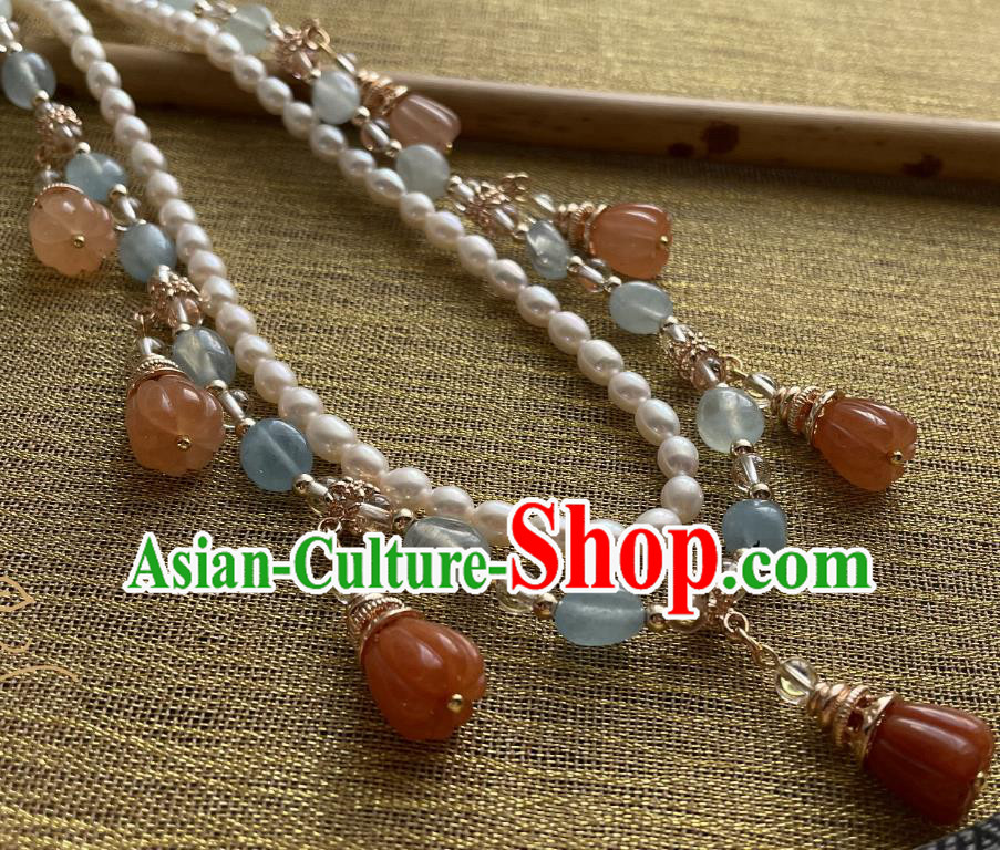 China Traditional Ming Dynasty Hanfu Necklace Handmade Ancient Princess Pearls Necklet Accessories China Traditional Ming Dynasty Hanfu Necklace Handmade Ancient Princess Pearls Necklet Accessories