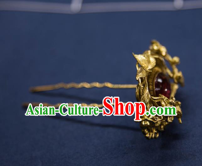 Chinese Handmade Golden Hairpin Traditional Ming Dynasty Princess Ruby Hair Stick Chinese Handmade Golden Hairpin Traditional Ming Dynasty Princess Ruby Hair Stick