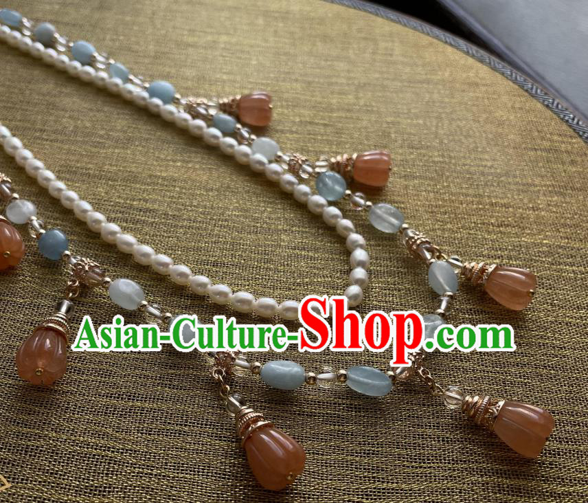 China Traditional Ming Dynasty Hanfu Necklace Handmade Ancient Princess Pearls Necklet Accessories China Traditional Ming Dynasty Hanfu Necklace Handmade Ancient Princess Pearls Necklet Accessories