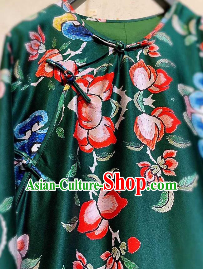 Chinese National Atrovirens Silk Qipao Dress Traditional Embroidered Butterfly Cheongsam Clothing Chinese National Atrovirens Silk Qipao Dress Traditional Embroidered Butterfly Cheongsam Clothing